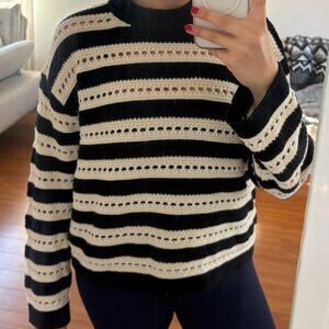 Hole knit striped sweater